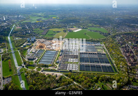 Vista aerea, impianto di depurazione Emschermündung, KLEM, città confine tra Dinslaken, Oberhausen Duisburg e. Emschergenossenschaft, liquame Foto Stock