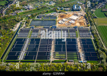 Vista aerea, impianto di depurazione Emschermündung, KLEM, città confine tra Dinslaken, Oberhausen Duisburg e. Emschergenossenschaft, liquame Foto Stock