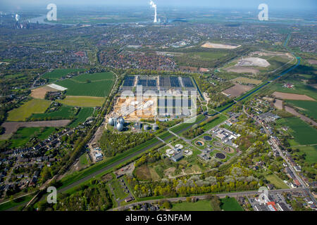 Vista aerea, impianto di depurazione Emschermündung, KLEM, città confine tra Dinslaken, Oberhausen Duisburg e. Emschergenossenschaft, liquame Foto Stock