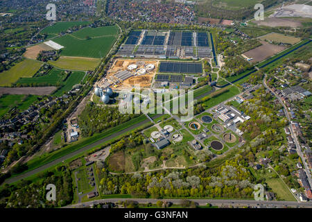 Vista aerea, impianto di depurazione Emschermündung, KLEM, città confine tra Dinslaken, Oberhausen Duisburg e. Emschergenossenschaft, liquame Foto Stock