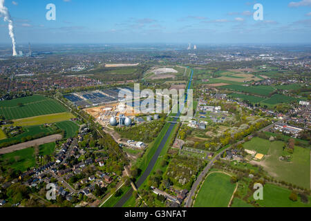 Vista aerea, impianto di depurazione Emschermündung, KLEM, città confine tra Dinslaken, Oberhausen Duisburg e. Emschergenossenschaft, liquame Foto Stock