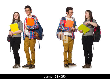 Coppia di studenti isolati su bianco Foto Stock