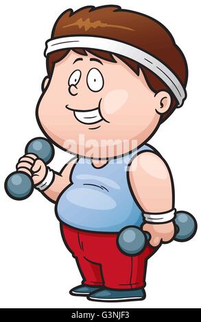 Illustrazione Vettoriale di Cartoon Fat Man holding manubri Illustrazione Vettoriale