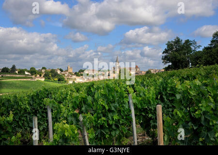 Village e il vigneto di Saint-Emilion, Gironde, Francia, Europa Foto Stock