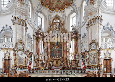 Il coro, la barocca chiesa di pellegrinaggio, Basilica del Santo quattordici aiutanti, Bad Staffelstein, Alta Franconia, Franconia, Bavaria Foto Stock