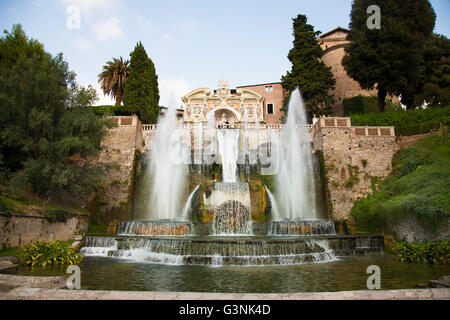 Fontana del Nettuno e organo a Villa d'Este, Tivoli, Lazio, l'Italia, Europa Foto Stock