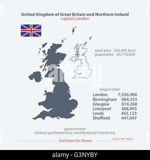 Regno Unito di Gran Bretagna e Irlanda del Nord mappe e bandiera ufficiale icona. vettore politico britannico le icone della mappa e il generale Illustrazione Vettoriale