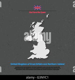 Regno Unito di Gran Bretagna e Irlanda del Nord mappa e bandiera ufficiale icone. vettore politico britannico mappa 3d'illustrazione. Illustrazione Vettoriale