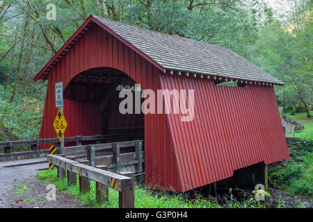 Stati Uniti d'America, Oregon, Siuslaw National Forest, North Fork Yachats ponte, costruito nel 1938, copre la forcella del nord del fiume Yachats. Foto Stock