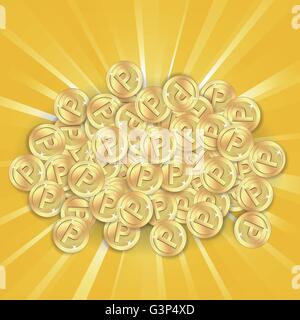 Le monete d'oro su sfondo sunburst Illustrazione Vettoriale