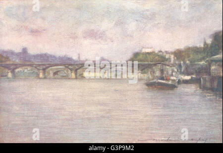 Parigi: il Pont des Arts(nel tardo pomeriggio), antica stampa 1909 Foto Stock