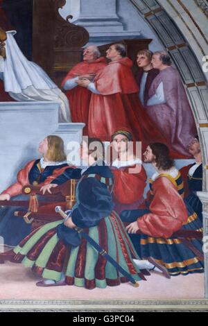 Dettaglio della Messa di Bolsena, 1512-14, da Raffaello, Stanza di Eliodoro, Stanze di Raffaello, Palazzo Apostolico Vaticano Musei, Roma Italia Foto Stock