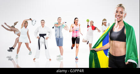 Immagine composita di atleta femminile jumping Foto Stock
