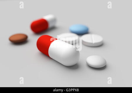 Pills isolati su sfondo bianco,3d rendering Foto Stock