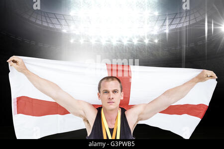 Immagine composita di atleta con medaglia d'oro olimpica intorno al suo collo Foto Stock