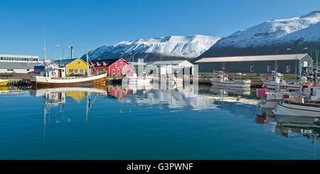 Sigulfjordur, un piccolo villaggio nel nord dell'Islanda. Foto Stock