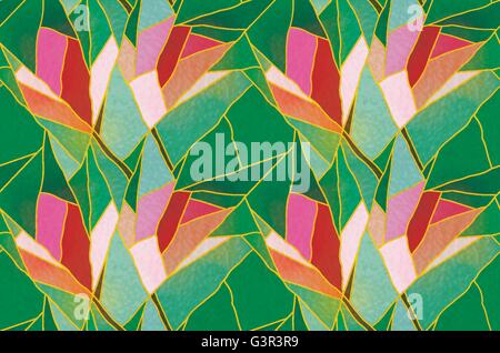 Seamless multicolore in vetro colorato con decoro floreale, vettore di pattern Illustrazione Vettoriale