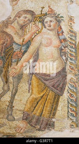 Mosaico romano in casa di Aion, Kato Pafos sito archeologico, Paphos, Cipro Foto Stock