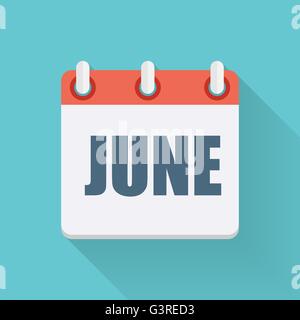 Giugno date icona piatta con lunga ombra. Illustrazione Vettoriale Illustrazione Vettoriale