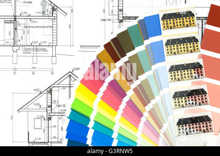 I campioni di colore con disegno architettonico del piano casa Foto Stock