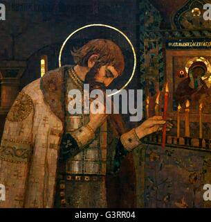 San Pietroburgo Russia. Chiesa ortodossa russa del Salvatore sul sangue versato. Icona del reverendo Principe Alexander Nevsky Foto Stock