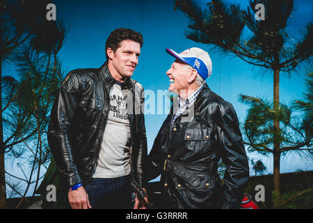 Dougie Lampkin e Sammy Miller frequentare Belstaff SS17 Presentazione a Londra le collezioni uomo Foto Stock