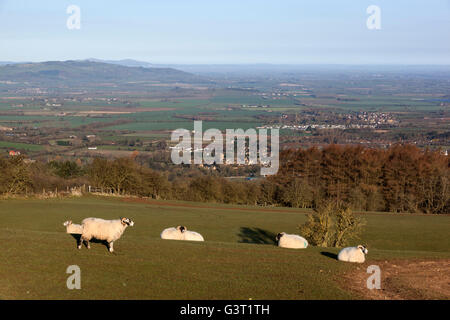 View over Vale of Evesham and Broadway, Broadway, Worcestershire, England, United Kingdom, Europe Foto Stock