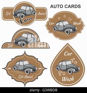 Set di vintage schede auto Illustrazione Vettoriale