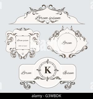 Set di vintage telaio ornamento ed etichette Illustrazione Vettoriale