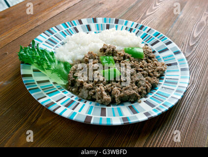 Picadillo a la habanera .Cuba Cocina - La carne macinata con riso su il cubano Foto Stock