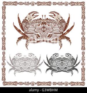 Decorative ornamentali granchio in nero e marrone Illustrazione Vettoriale