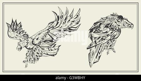 Gli uccelli aquile graphic in bianco e nero style Illustrazione Vettoriale