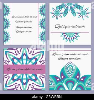Impostare ornamento invito con isolati di fiori decorativi Illustrazione Vettoriale