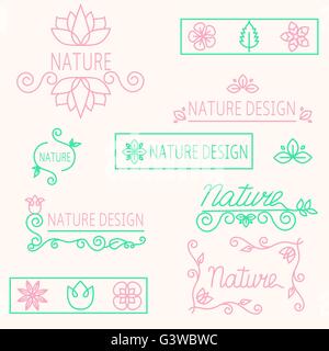 Set di vettore lineare elementi di ornamento di eco-design Illustrazione Vettoriale