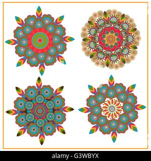 Impostare isolato di motivi decorativi modello circolare degli elementi floreali Illustrazione Vettoriale