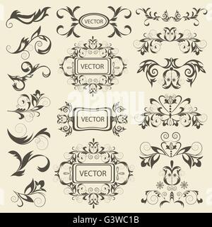 Impostare monogrammi, ornamenti floreali Illustrazione Vettoriale