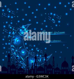 Biglietto di auguri con la falce di luna e la moschea di silhouette Illustrazione Vettoriale