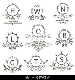 Impostare i loghi ornamentali, emblema aziendale style Illustrazione Vettoriale