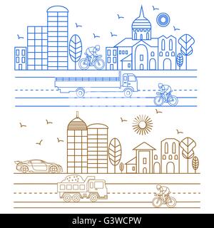 Illustrazione della città di uccelli, edifici, cattedrali Illustrazione Vettoriale