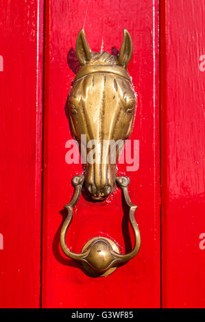 Porta in ottone respingente a forma di testa di cavallo Foto Stock