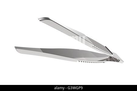 Pinzette metalliche isolate su uno sfondo bianco. Foto Stock