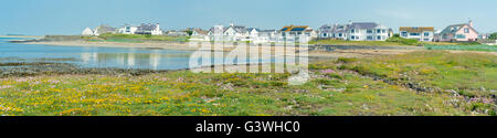 Vista panoramica del lungomare di Rhosneigr, Anglesey Foto Stock