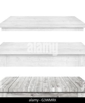 Il bianco e il diverso stile tavolo in legno tops sono su sfondo Foto Stock