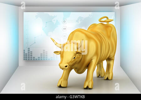 Rising golden business bull nel colore di sfondo Foto Stock