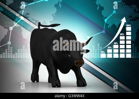 Rising business black bull nel colore di sfondo Foto Stock