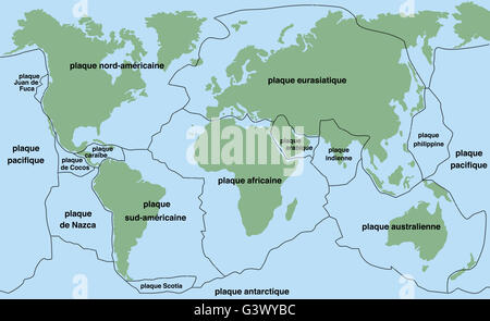 Illustrazione, natura, scientifico, geologiche, cartografia, Pacifico, Antartide, Australia, Caraibi, araba, indiana, lithosphe Foto Stock