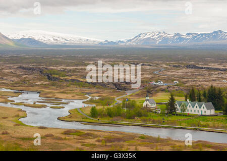 Thingvellir National Park ospita Alþingi il parlamento islandese,stabilito a Thingvellir in 930 e vi rimase fino al 1798 Foto Stock