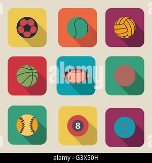 Raccolta di sport icona a sfera design piatto illustrazione vettoriale Illustrazione Vettoriale