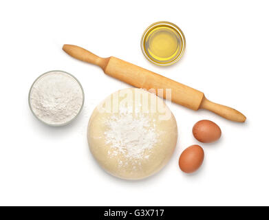 Vista superiore della pasta e cottura ingredienti isolati su bianco Foto Stock