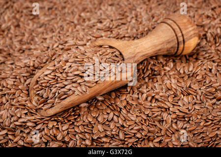 Cucchiaio di legno con semi di lin Foto Stock